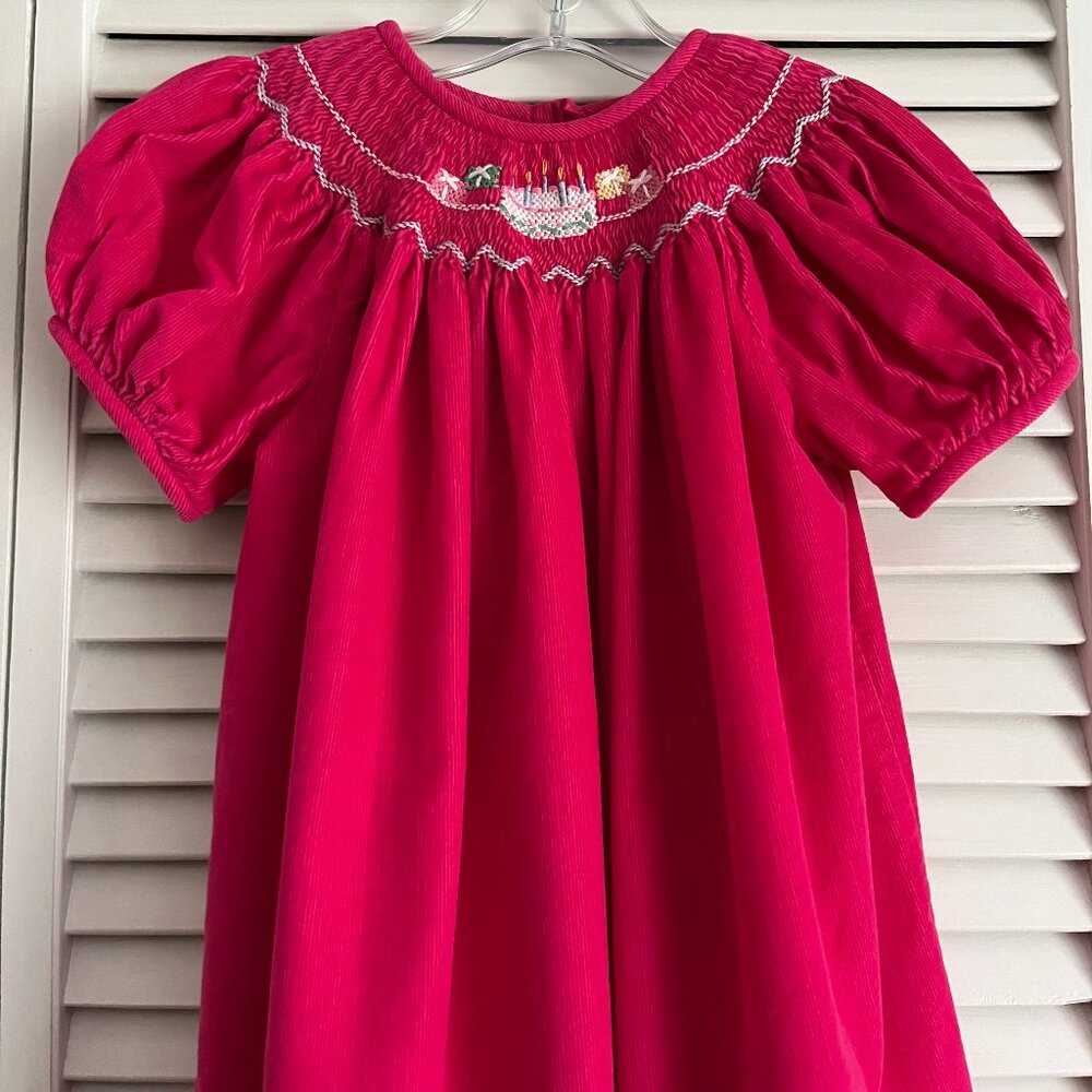 Amanda Remembered smocked corduroy birthday dress Pink girl’s size 4T rare - Picture 2 of 9
